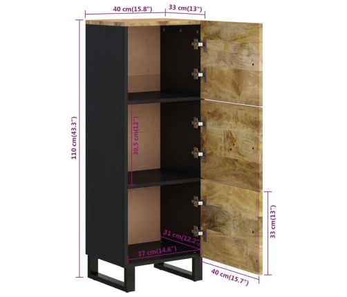 Aparador con 3 puertas hierro y madera maciza mango 40x33x110cm