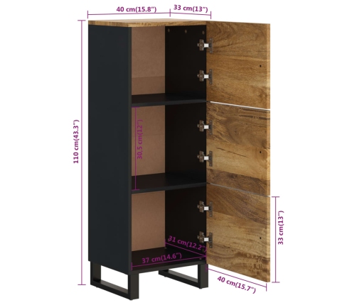 Aparador con 3 puertas hierro y madera maciza mango 40x33x110cm