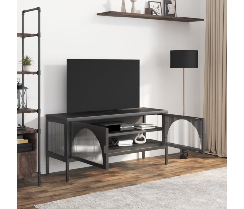 Mueble de TV vidrio y acero negro 105x35x50 cm