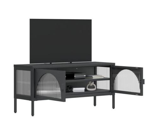 Mueble de TV vidrio y acero negro 105x35x50 cm