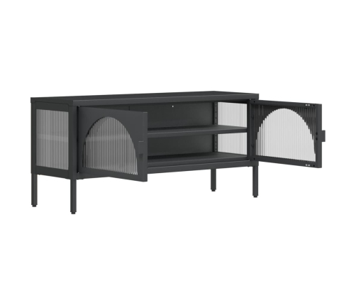 Mueble de TV vidrio y acero negro 105x35x50 cm