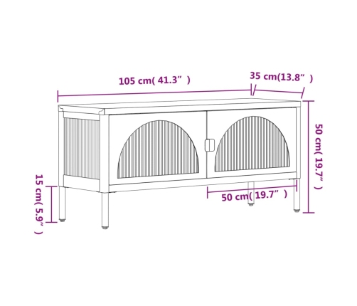 Mueble de TV vidrio y acero negro 105x35x50 cm