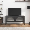 Mueble de TV vidrio y acero negro 105x35x50 cm