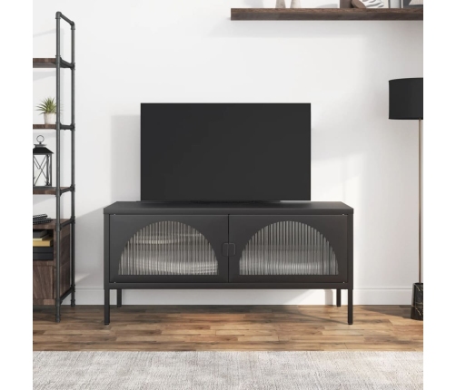 Mueble de TV vidrio y acero negro 105x35x50 cm