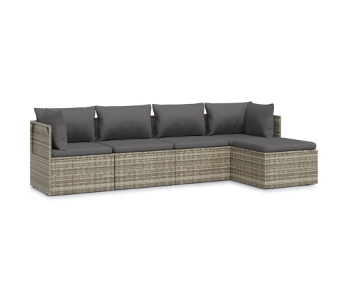 Set de muebles de jardín 5 pzas y cojines ratán sintético gris