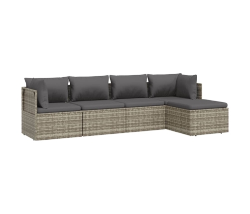 Set de muebles de jardín 5 pzas y cojines ratán sintético gris