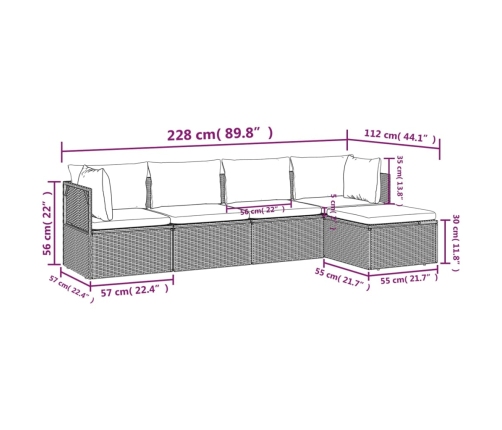 Set de muebles de jardín 5 pzas y cojines ratán sintético gris