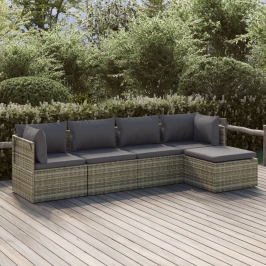 Set de muebles de jardín 5 pzas y cojines ratán sintético gris