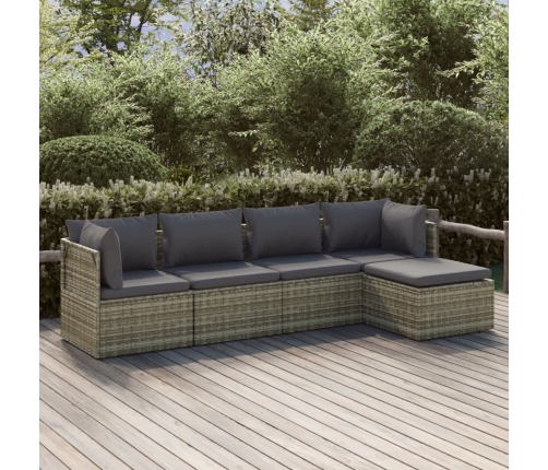 Set de muebles de jardín 5 pzas y cojines ratán sintético gris