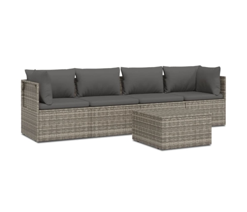 Set de muebles de jardín 5 pzas y cojines ratán sintético gris
