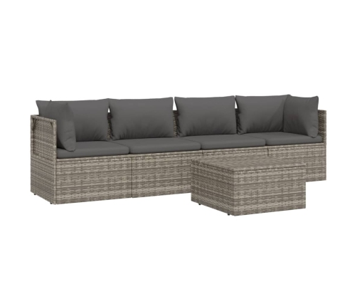 Set de muebles de jardín 5 pzas y cojines ratán sintético gris