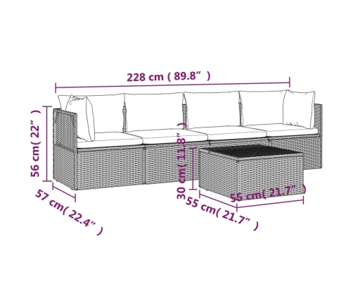 Set de muebles de jardín 5 pzas y cojines ratán sintético gris