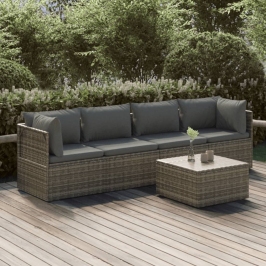 Set de muebles de jardín 5 pzas y cojines ratán sintético gris