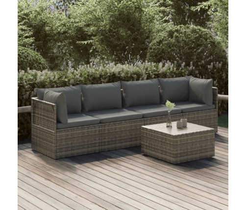 Set de muebles de jardín 5 pzas y cojines ratán sintético gris