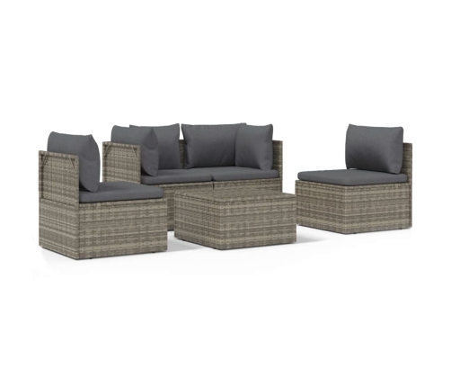 Set de muebles de jardín 5 pzas y cojines ratán sintético gris