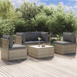 Set de muebles de jardín 5 pzas y cojines ratán sintético gris
