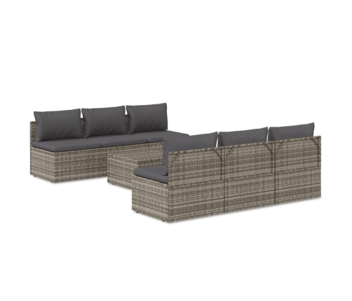 Set de muebles de jardín 7 pzas y cojines ratán sintético gris