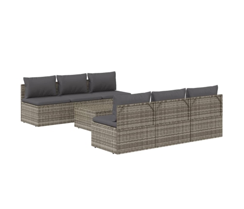Set de muebles de jardín 7 pzas y cojines ratán sintético gris