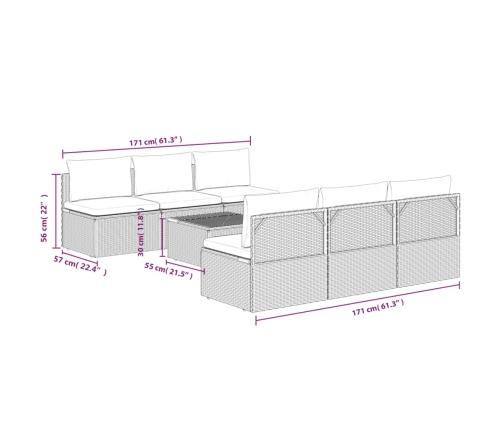 Set de muebles de jardín 7 pzas y cojines ratán sintético gris