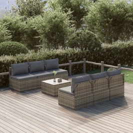 Set de muebles de jardín 7 pzas y cojines ratán sintético gris
