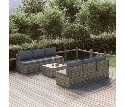 Set de muebles de jardín 7 pzas y cojines ratán sintético gris