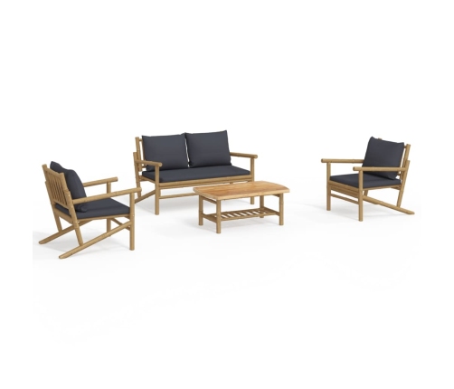 Set de muebles de jardín 4 piezas bambú con cojines gris oscuro