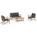 Set de muebles de jardín 4 piezas bambú con cojines gris oscuro