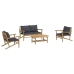 Set de muebles de jardín 4 piezas bambú con cojines gris oscuro