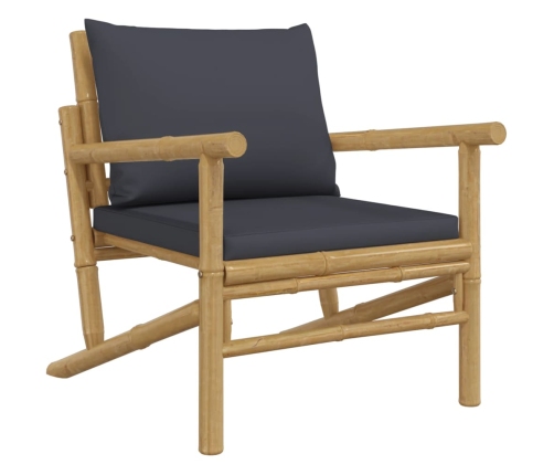 Set de muebles de jardín 4 piezas bambú con cojines gris oscuro
