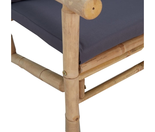 Set de muebles de jardín 4 piezas bambú con cojines gris oscuro
