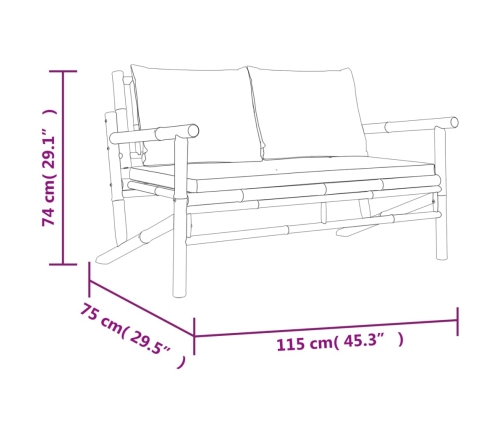 Set de muebles de jardín 4 piezas bambú con cojines gris oscuro