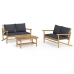 Set de muebles de jardín 3 piezas bambú con cojines gris oscuro