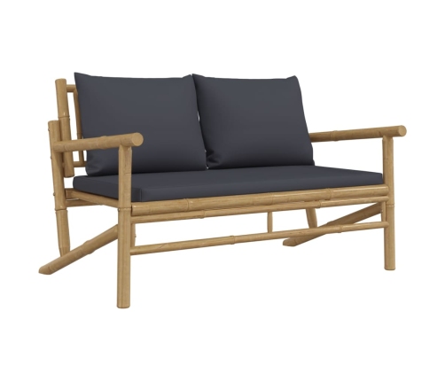 Set de muebles de jardín 3 piezas bambú con cojines gris oscuro
