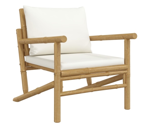 Set de muebles de jardín 5 piezas bambú y cojines blanco crema