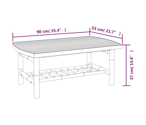 Set de muebles de jardín 5 piezas bambú y cojines blanco crema