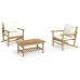 Set de muebles de jardín 3 piezas bambú y cojines blanco crema