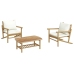 Set de muebles de jardín 3 piezas bambú y cojines blanco crema