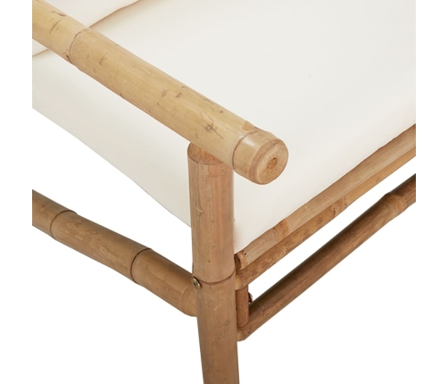 Set de muebles de jardín 3 piezas bambú y cojines blanco crema