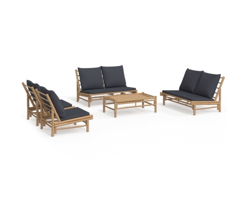 Set de muebles de jardín 5 piezas bambú con cojines gris oscuro