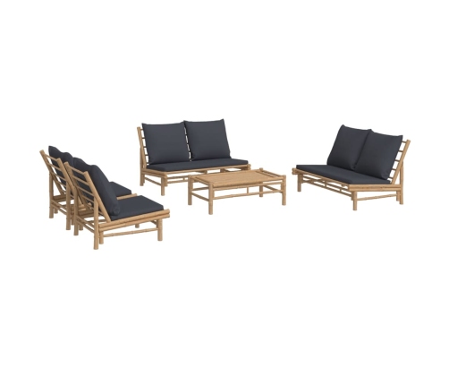 Set de muebles de jardín 5 piezas bambú con cojines gris oscuro