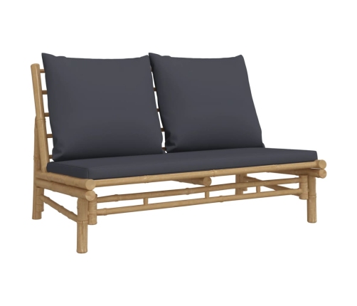 Set de muebles de jardín 5 piezas bambú con cojines gris oscuro