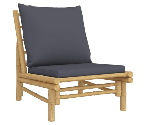 Set de muebles de jardín 5 piezas bambú con cojines gris oscuro