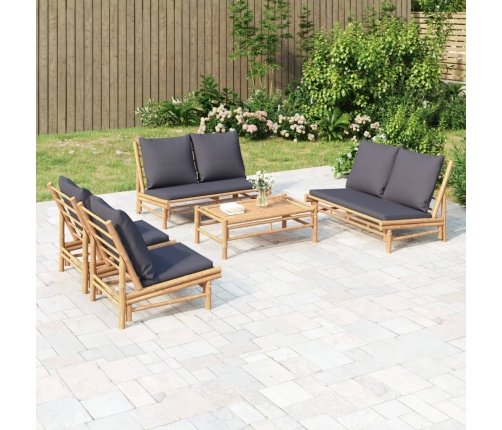 Set de muebles de jardín 5 piezas bambú con cojines gris oscuro