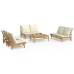 Set de muebles de jardín 5 piezas bambú y cojines blanco crema