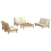Set de muebles de jardín 5 piezas bambú y cojines blanco crema