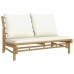 Set de muebles de jardín 5 piezas bambú y cojines blanco crema