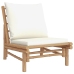 Set de muebles de jardín 5 piezas bambú y cojines blanco crema