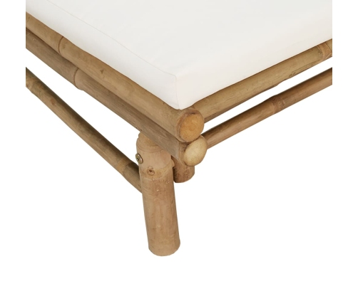 Set de muebles de jardín 5 piezas bambú y cojines blanco crema