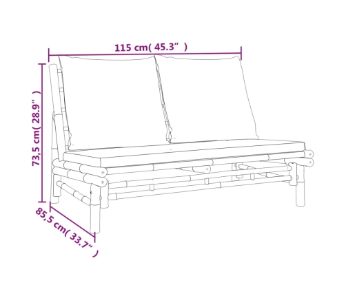 Set de muebles de jardín 5 piezas bambú y cojines blanco crema