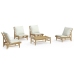 Set de muebles de jardín 5 piezas bambú y cojines blanco crema